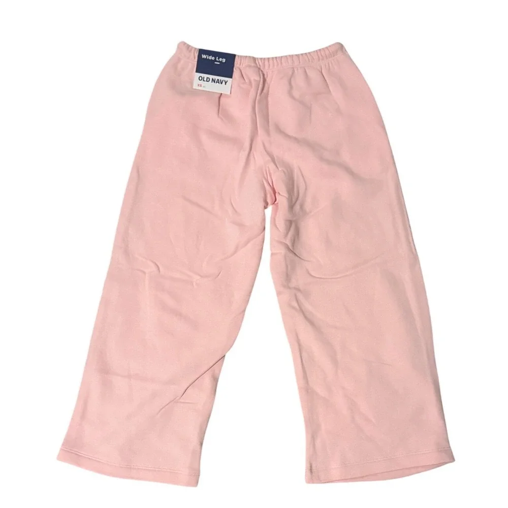 NWT Old Navy Kids Wide Leg Fleece Sweatpants Pink XS 5 Drawstring Pockets